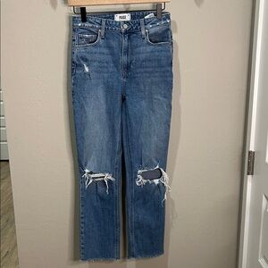 PAIGE Stella Jeans Straight Leg Crop Distressed Fray Edge Hem Reverb Distructed